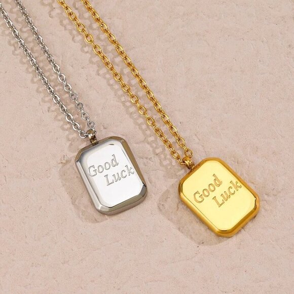 Simple Design Letter Good Luck Pendant Couple Necklace - Picture 4 of 10